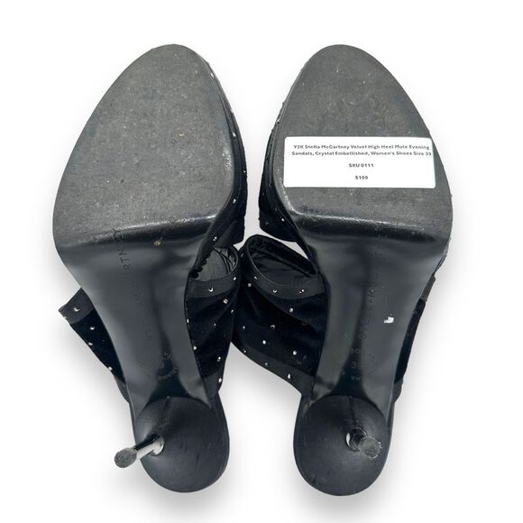 Vintage Y2K Stella McCartney Rhinestone Black Velvet Evening Heels Shoes Size 39 - Picture 5 of 12